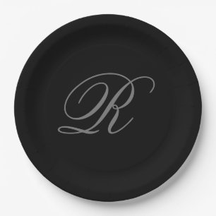 Assiettes En Carton Gris noir minimaliste Ajouter Monogramme initial