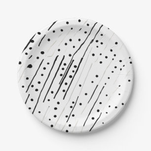 Assiettes En Carton Gris ou pois noir, blanc, gris motif