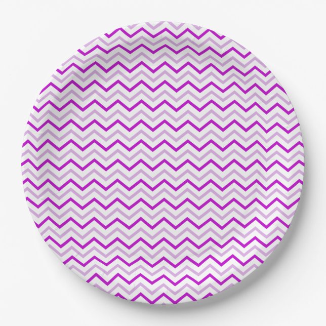 Assiettes En Carton Gris pourpre et blanc Chevron (Devant)