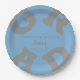 Assiettes En Carton Gris sur poudre Bleu Gras Texte Graduation