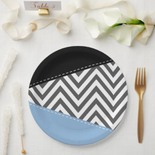 Assiettes En Carton Gris Zigzag, Gris Chevron, Motif Zigzag, Bleu
