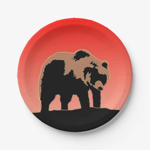 Assiettes En Carton Grizzly Bear au coucher du soleil - Art original d