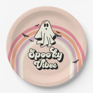 Assiettes En Carton groovy Ghost rétro Halloween Vibes Anniversaire