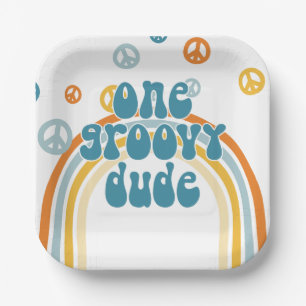 Assiettes En Carton Groovy One Rétro Garçon Premier Anniversaire