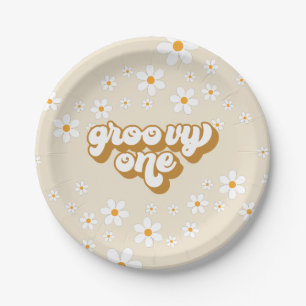Assiettes En Carton Groovy One Rétro Marguerite 1er Anniversaire