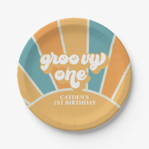 Assiettes En Carton Groovy One Retro Sunshine Boy Premier Anniversaire