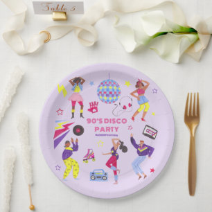 Assiettes En Carton Groovy Roller Disco Fête Violette Rétro Millennial