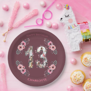 Assiettes En Carton Gros 13ème anniversaire Photo Collage Fille Fleur