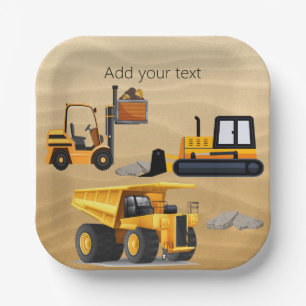 Assiettes En Carton Gros Camions de Construction Jaune, Anniversaire
