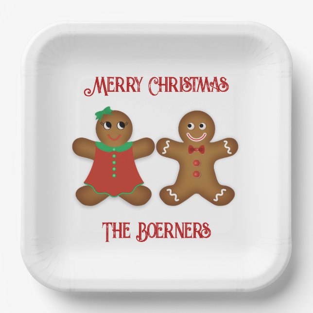 Assiettes En Carton Gros pain d'épices Couple Cookies Noël (Recto)