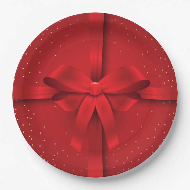 Assiettes En Carton Gros Red Bow Noël cadeau de Noël (Devant)