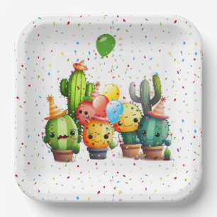 Assiettes En Carton Groupe Cactus avec Party Confetti
