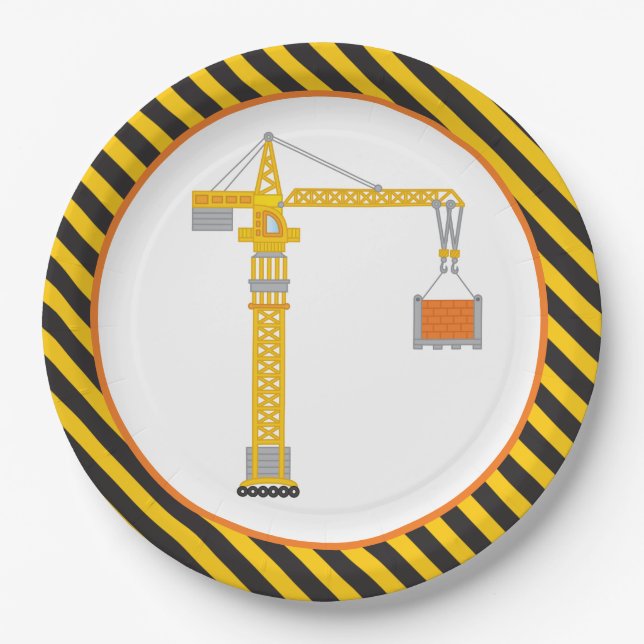 Assiettes En Carton Grue de construction Anniversaire Plaque papier (Devant)