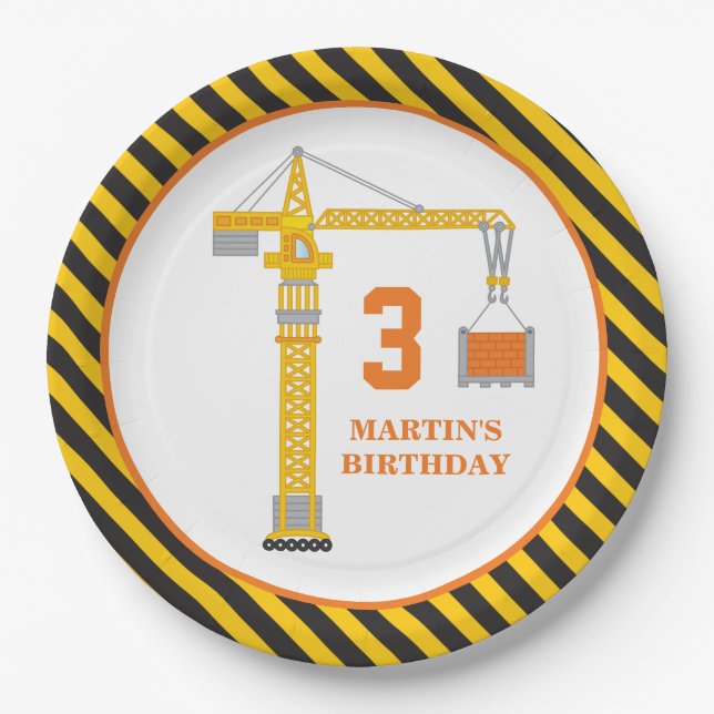 Assiettes En Carton Grue de construction Anniversaire Plaque papier (Devant)