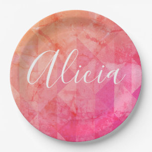 Assiettes En Carton Grunge rose orange aquarelle nom personnalisé text