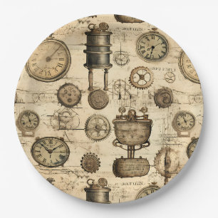Assiettes En Carton Grunge Rustic Steampunk Horloge (14)