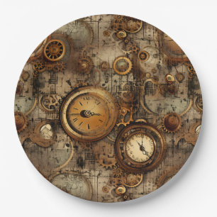 Assiettes En Carton Grunge Rustic Steampunk Horloge (3)
