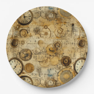 Assiettes En Carton Grunge Rustic Steampunk Horloge (5)