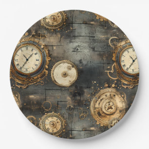 Assiettes En Carton Grunge Rustic Steampunk Horloge (8)