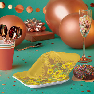 Assiettes En Carton Grunge Tournesol Art Bold Rustique Jaune Floral
