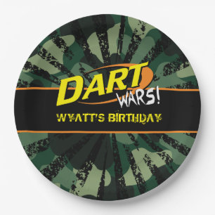 Assiettes En Carton Guerres de dard, Camo, anniversaire plaque à