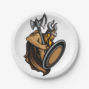 Assiettes En Carton Guerrier Viking Barbare Nordique avec Hache