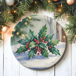 Assiettes En Carton Gui de Noël Mistletoe Fête Aquarelle