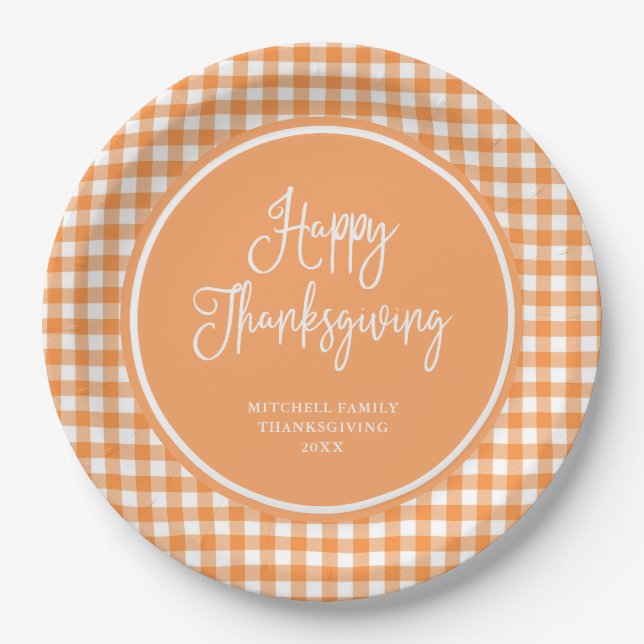 Assiettes En Carton Guingan orange du bon thanksgiving | (Devant)