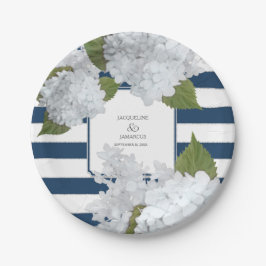 Assiettes En Carton Guirlande florale d'hortensia blanc rayé bleu