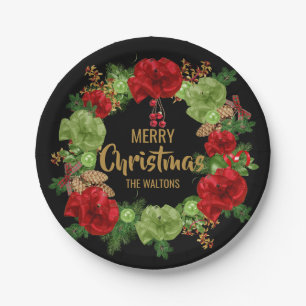 Assiettes En Carton Guirlande noire ROUGE personnalisée de JOYEUX NOËL