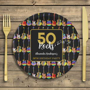 Assiettes En Carton Guitare 50e anniversaire fête Personnalisée
