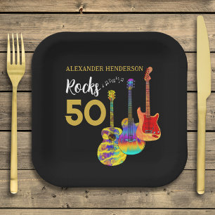 Assiettes En Carton Guitare 50e anniversaire Rocks 50 Personnalisé