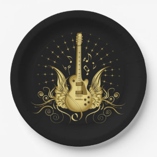 Assiettes En Carton Guitare à ailes dorées