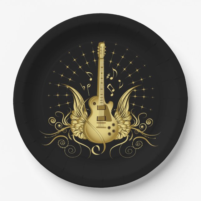 Assiettes En Carton Guitare à ailes dorées (Devant)