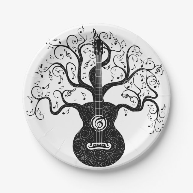 Assiettes En Carton Guitare arbre de vie et notes musicales (Devant)