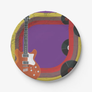Assiettes En Carton Guitare électrique et disques vinyles Musique vint
