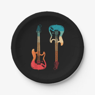 Assiettes En Carton Guitare Rétro Guitariste Électrique Basse Guitare 