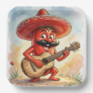 Assiettes En Carton Guitariste Piment Rouge