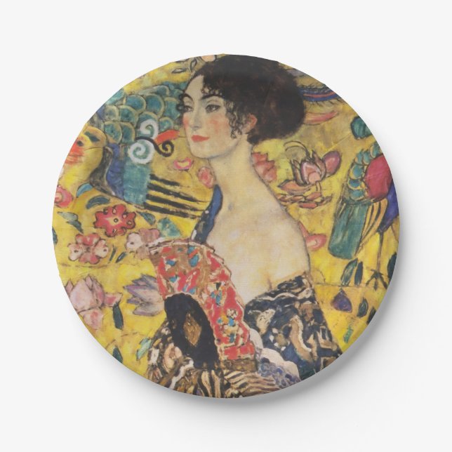 Assiettes En Carton Gustav Klimt Lady With Fan Art Nouveau Painting (Devant)