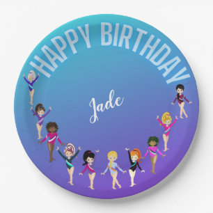 Assiettes En Carton Gymnastique Amis "Joyeux Anniversaire" Turquoise