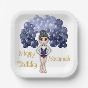 Assiettes En Carton Gymnastique Anniversaire avec Bleu Balloon Arch