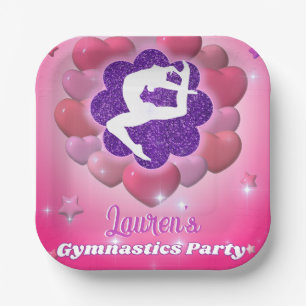 Assiettes En Carton Gymnastique Anniversaire Soirée rose violet étoile