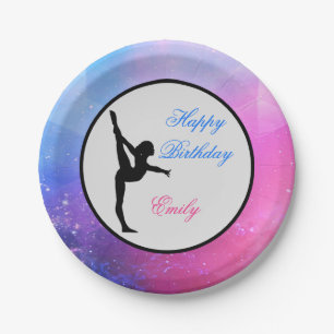 Assiettes En Carton Gymnastique joyeuse Anniversaire rose / Bleu Plaqu