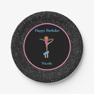 Assiettes En Carton Gymnastique "Joyeux Anniversaire" Black Sparkle