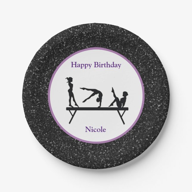 Assiettes En Carton Gymnastique "Joyeux Anniversaire" Black Sparkle (Devant)