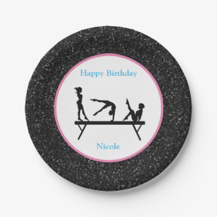 Assiettes En Carton Gymnastique "Joyeux Anniversaire" Black Sparkle