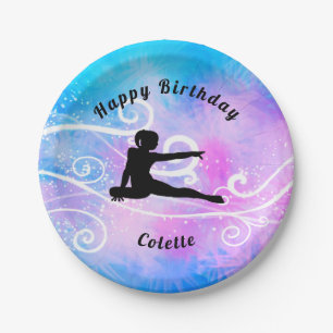Assiettes En Carton Gymnastique Joyeux Anniversaire Personnalisé Swirl