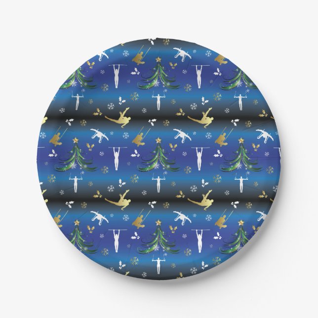Assiettes En Carton Gymnastique masculine Snowflake sapin de Noël (Devant)