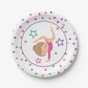 Assiettes En Carton Gymnastique rose violet turquoise fille Anniversai