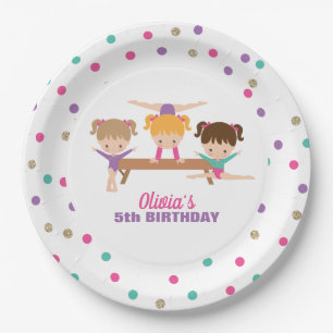 Assiettes En Carton Gymnastique rose violet turquoise fille Anniversai